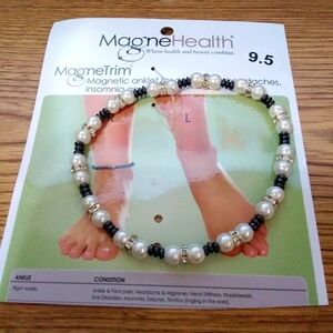New Ankle Jewelry Black, White & Crystal Magnetic Stretch Anklet